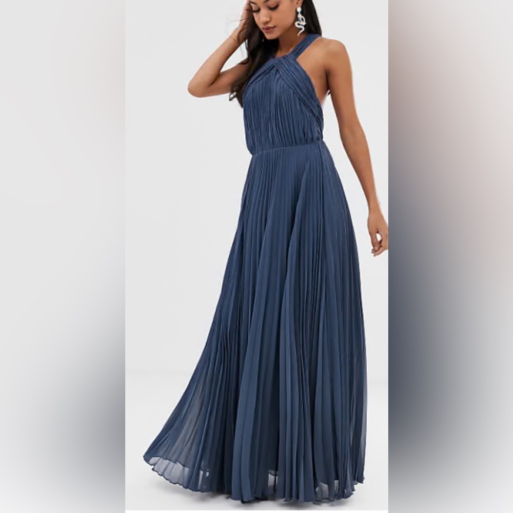 ASOS Design Tall pleated bodice halter dress - Navy US4 Brand New with Tags